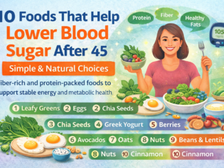 10 foods that help lower blood sugar after 45 including eggs, berries, oats, leafy greens, and nuts for healthy metabolism.