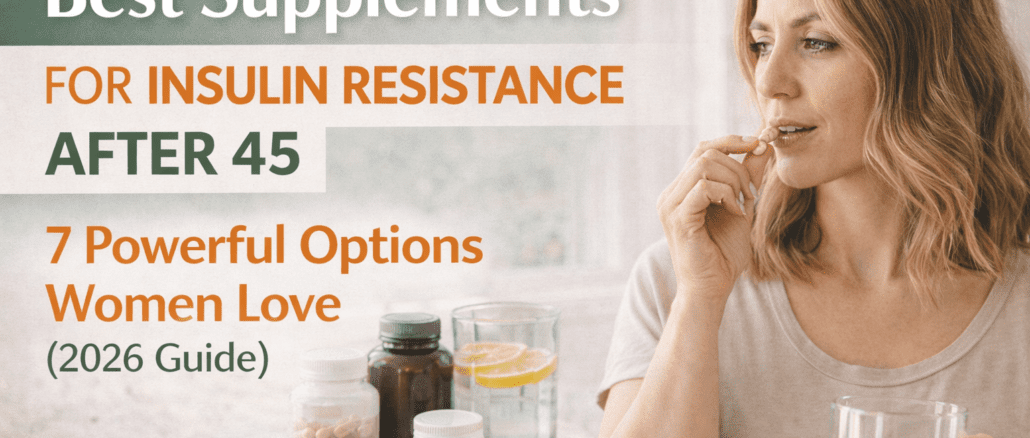 Best Supplements for Insulin Resistance After 45 feature image showing woman taking supplement with water