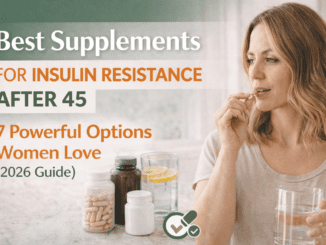 Best Supplements for Insulin Resistance After 45 feature image showing woman taking supplement with water