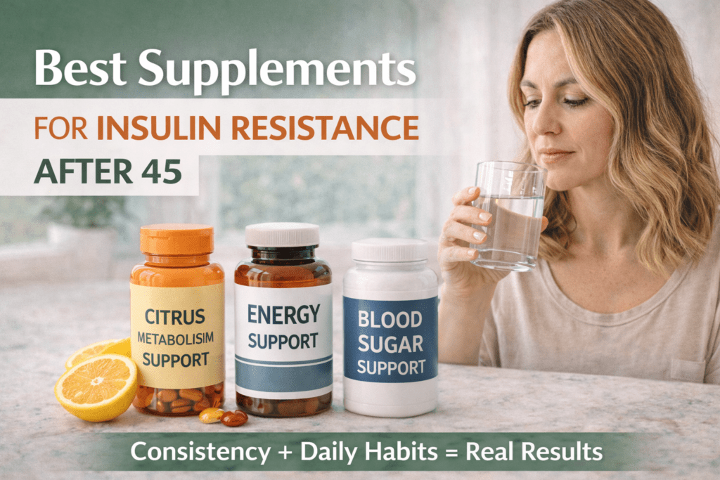 Best Supplements for Insulin Resistance After 45 woman taking supplements with water for daily metabolism support