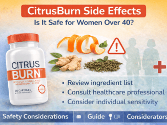 CitrusBurn Side Effects infographic showing safety considerations and ingredients for women over 40