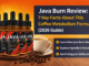 Java Burn Review coffee metabolism supplement bottles with coffee cup and beans infographic