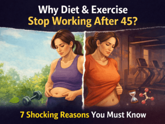 Why Diet & Exercise Stop Working After 45 infographic showing metabolism changes and belly fat in women over 45