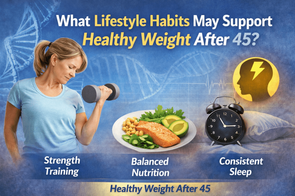 lifestyle habits that support healthy weight after 45 including strength training, balanced nutrition, and consistent sleep