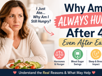 Woman over 40 looking concerned at meal wondering why she feels hungry even after eating