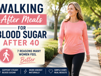 Woman over 40 walking outdoors after a meal to support healthy blood sugar and energy naturally