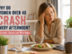 Woman over 40 feeling an afternoon energy crash while working from a home office after lunch.